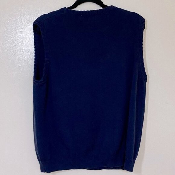 Vintage tabi navy blue embroidered knit grandma sweater vest M - Picture 2 of 7